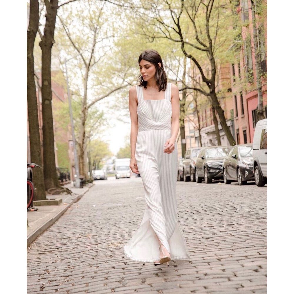 Anthropologie White Pinstripe Sleeveless Jumpsuit